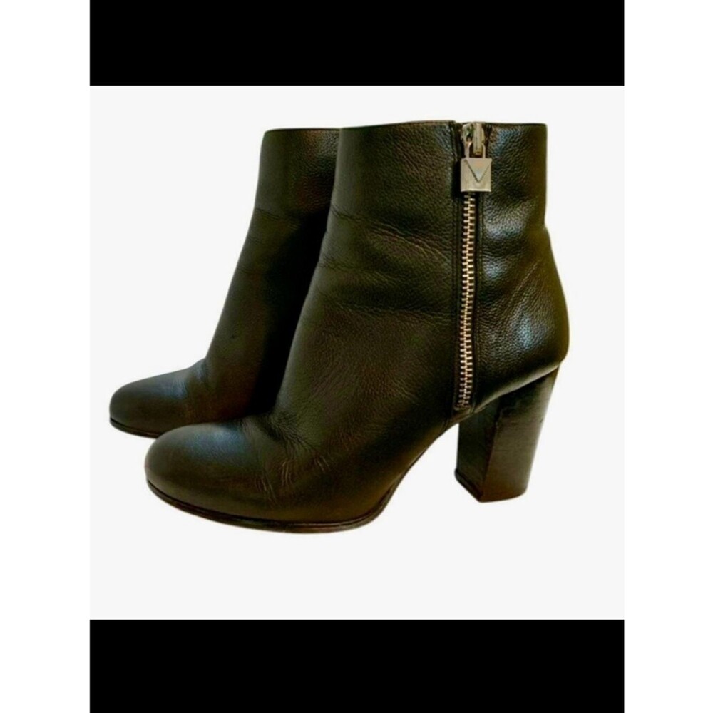 Black Leather Michael Kors Margaret Stacked High Heel Bootie Size 8